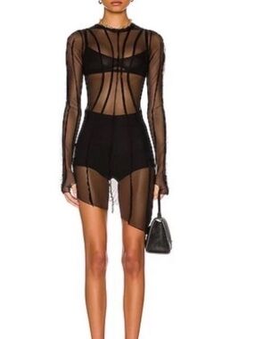 SAMI MIRO VINTAGE Asymmetrical Long Sleeve Mini Dress xs